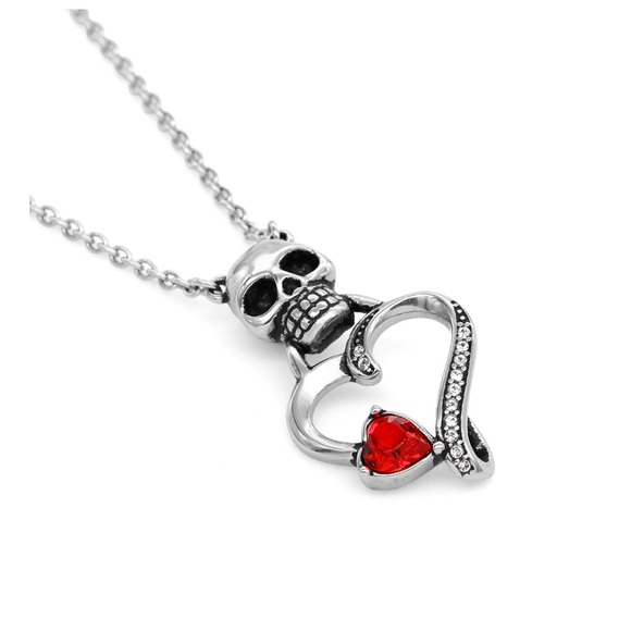 Skull Heart Necklace with Austrian Crystal-Guardian of your Heart- NWT Stainless - Picture 3 of 5